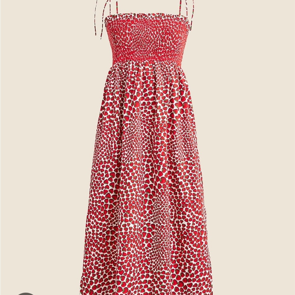 J Crew Paloma Dress  in Strawberry Swirl Cotton Poplin